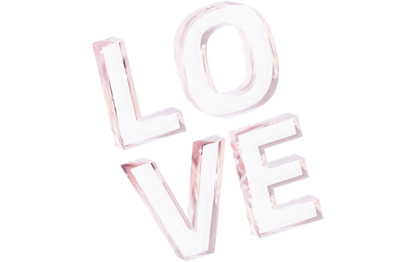 520情人节通用love粉色透明玻璃文字标题艺术字元素素材