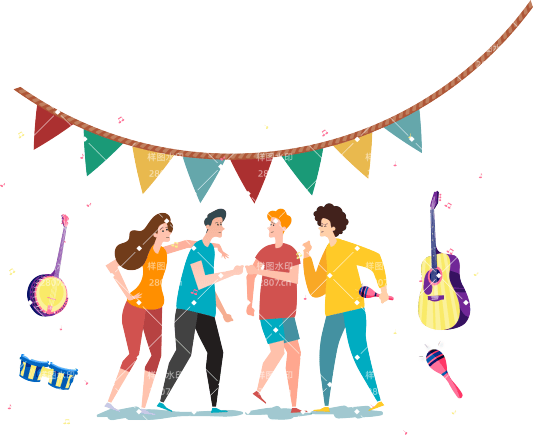 清新跳舞年轻人庆祝矢量元素