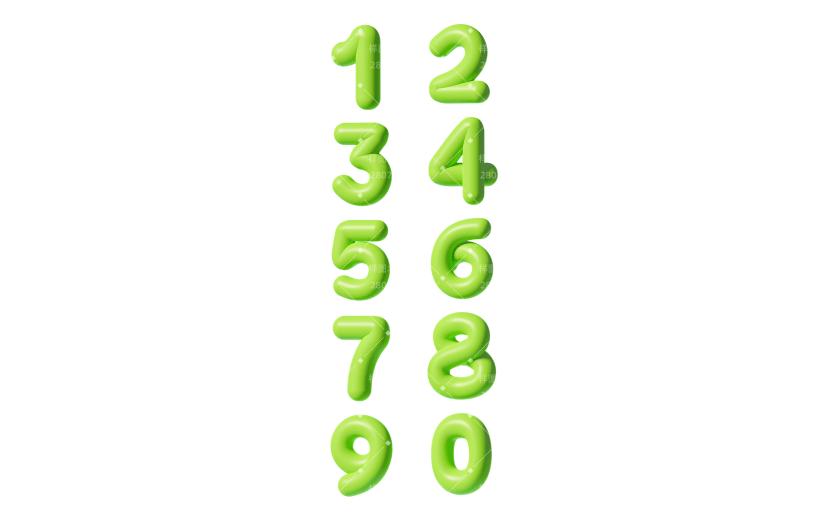 3D充气绿色数字元素艺术字数字贴纸