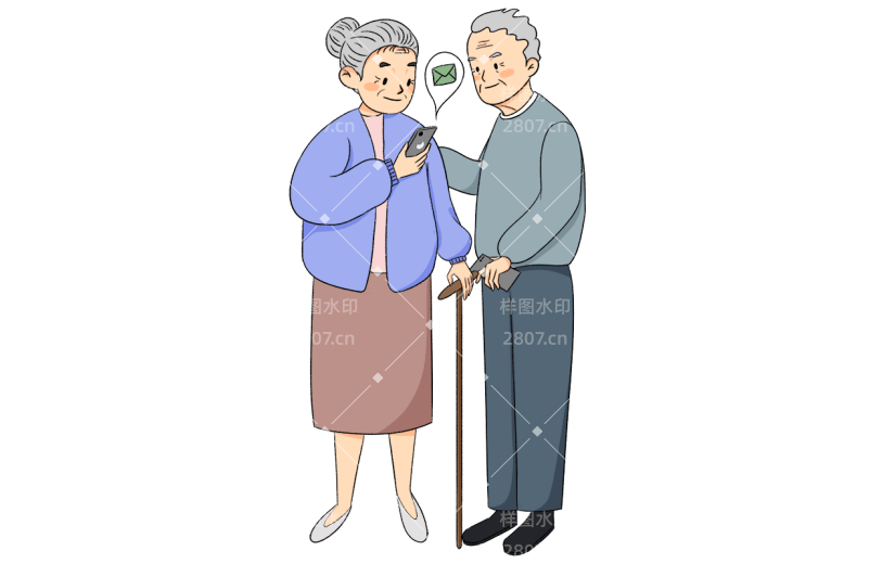 手绘老年人智慧养老元素贴纸