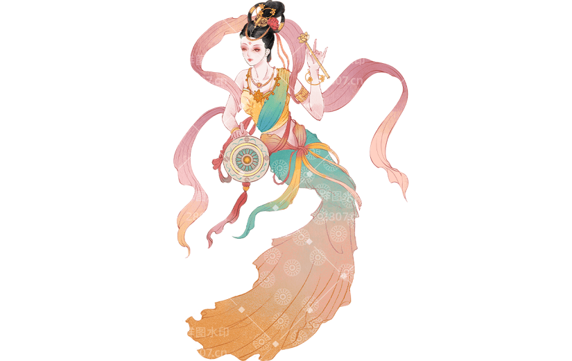 敦煌写实插画飞天仙女人物元素素材