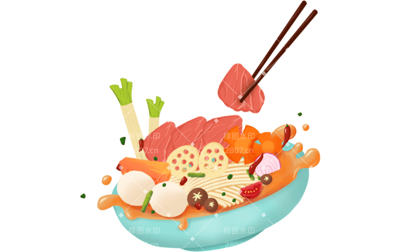 手绘面条飞溅食物贴纸