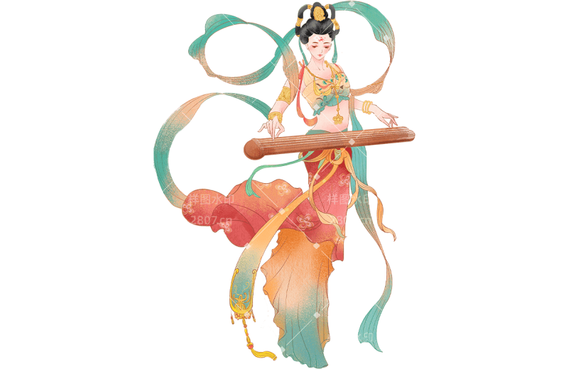 敦煌写实插画飞天仙女人物元素素材