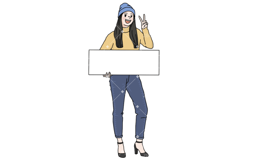手绘女人举牌动作贴纸