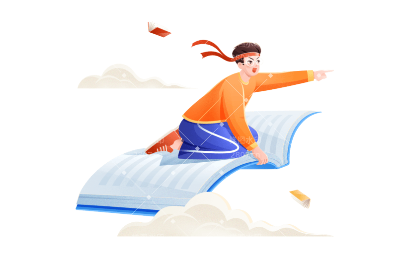 高考通用插画风人物书本人物贴纸元素素材
