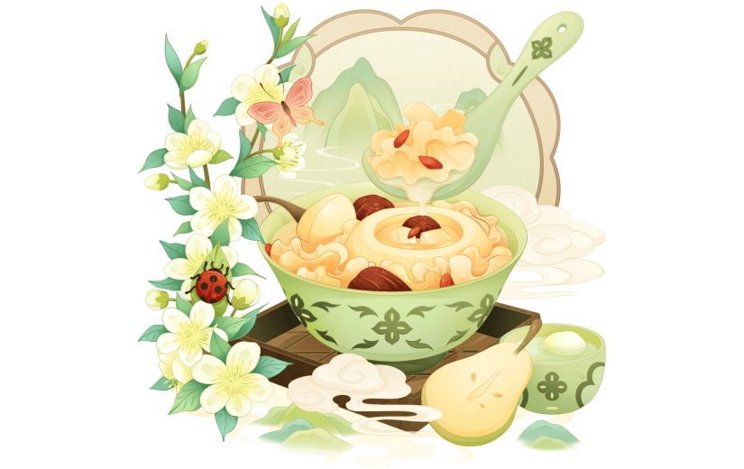二十四节气冰糖雪梨美食组合元素素材