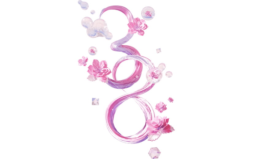 三八妇女节女神节女王节主题水晶花朵立体艺术字元素素材