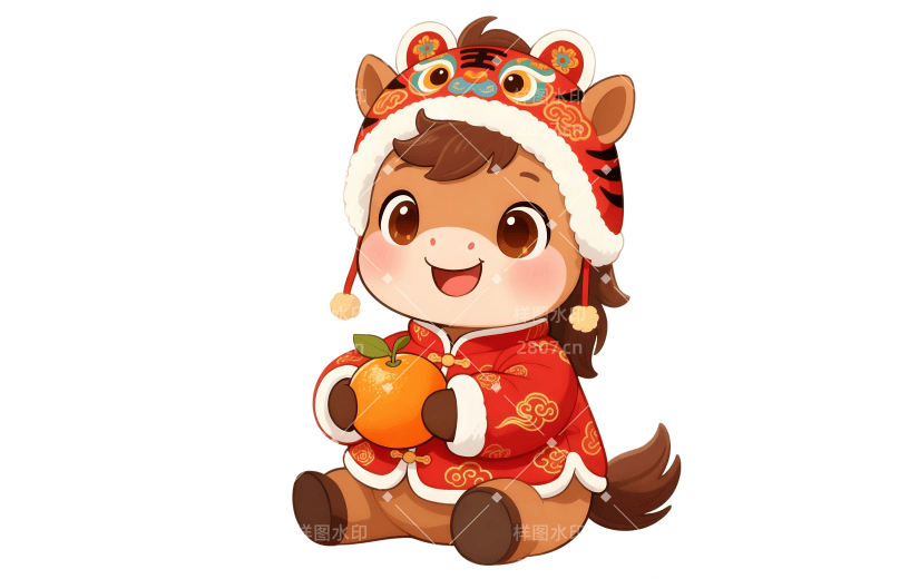 马年卡通感插画可爱小马桔子元素