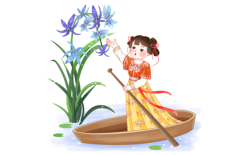 手绘-白露节气少女人物插画3