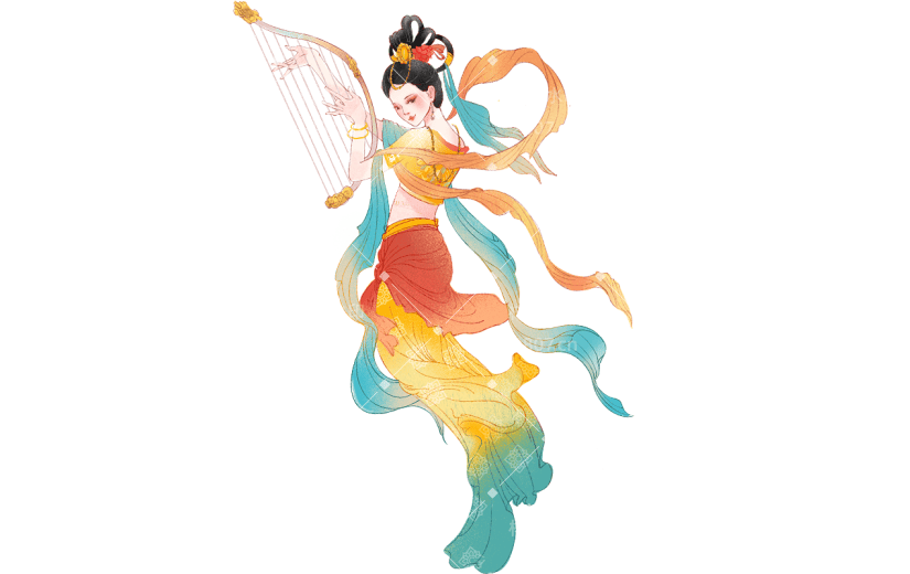 敦煌写实插画飞天仙女人物元素素材