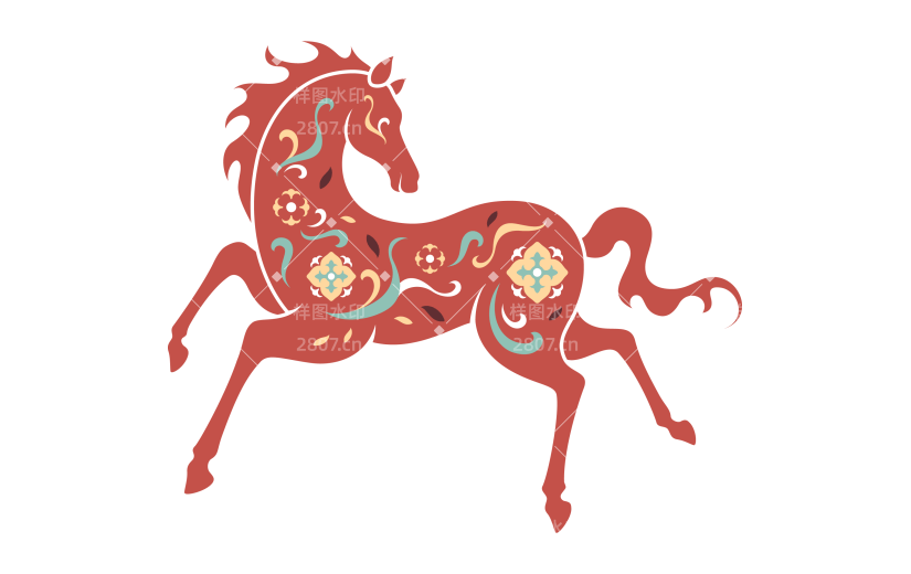马年中式感敦煌风插画红色马元素