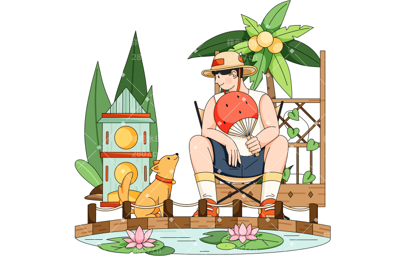 夏至通用粗描边夏至休闲人物大尺寸元素素材