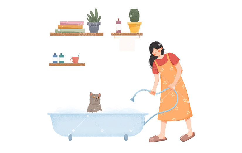 宠物猫浴缸中洗澡贴纸
