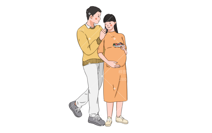 手绘孕妇夫妻逛街互动元素
