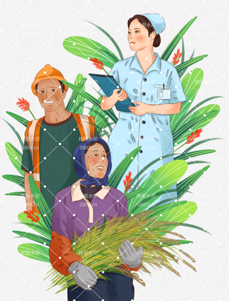 劳动节元素劳动人民护士建筑工人农民麦穗