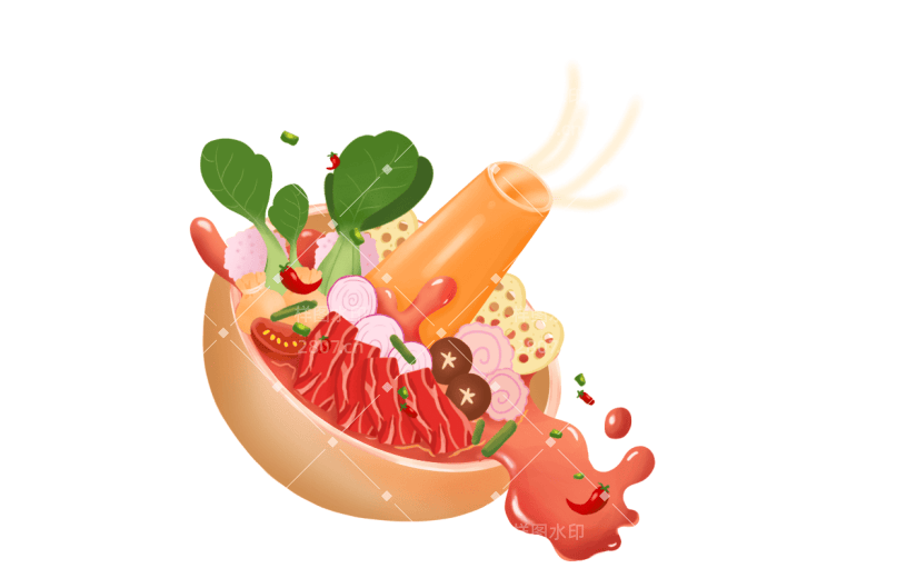 手绘火锅飞溅食物贴纸