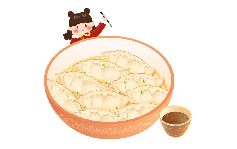传统节气冬至中国风国潮美食饺子组合元素