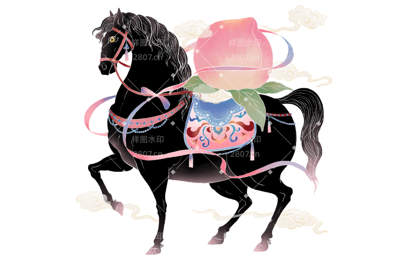 马年中式感敦煌风插画马元素