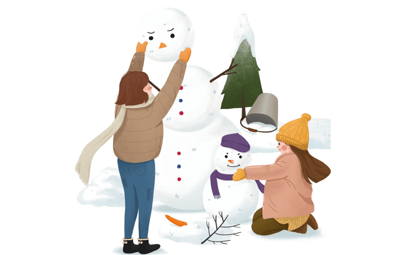 手绘肌理-大雪元素创意贴纸-堆雪人
