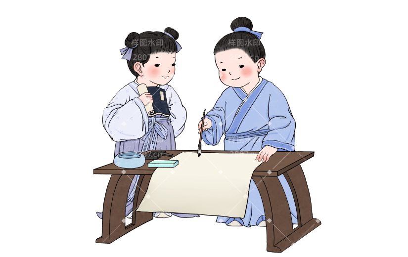手绘古代国学场景大尺寸贴纸2