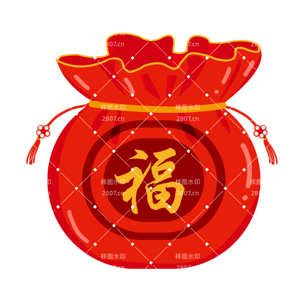 手绘春节福袋钱袋插画元素