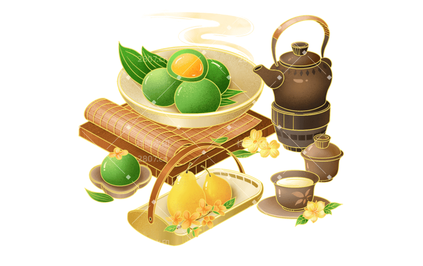 清明节清明中国风插画青团美食组合元素素材