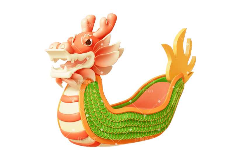 端午节通用龙舟3D卡通龙舟元素素材
