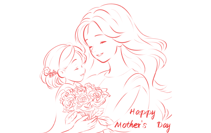 母亲节通用手绘线条Happy Mother’s Day主题文字标题艺术字母子线条组合元素素材