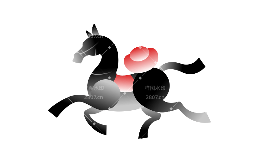 马年中式感敦煌风插画黑色渐变马元素