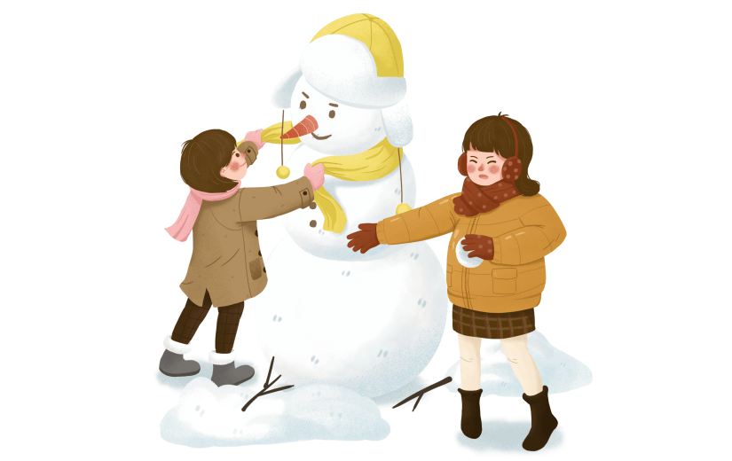 手绘肌理-大雪元素创意贴纸-堆雪人