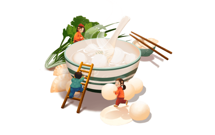 卡通感冬至汤圆饺子元素贴纸