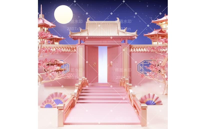 浪漫七夕情人节3D三维立体中国风中式展台背景