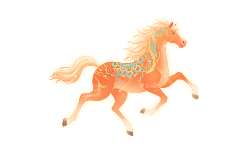 马年中式感敦煌风发光插画马元素