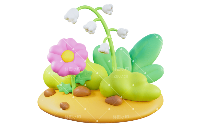 传统节气立春春天春季软3D风花丛花组合元素素材