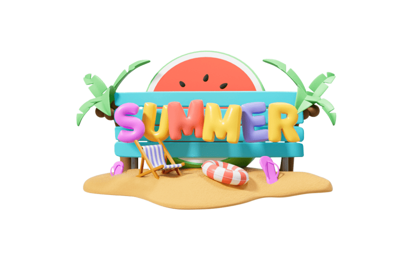夏天夏季通用3D卡通立体海边场景艺术字文字标题元素素材