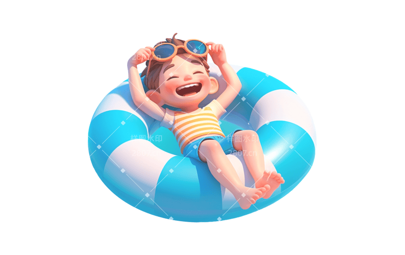 夏天3D光感人物游泳圈元素