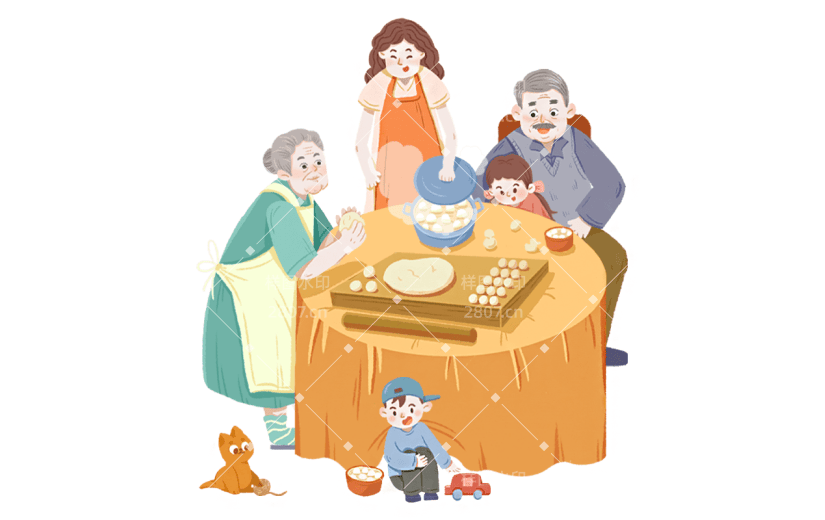 卡通感冬至一家人元素贴纸