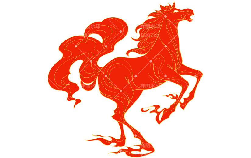马年中式感工笔插画奔跑马元素