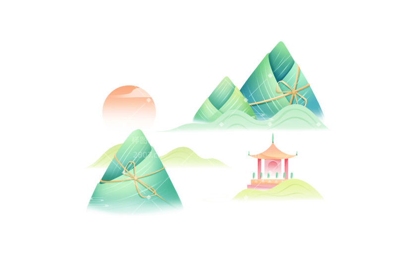 端午节五月初五中国风中式插画粽子山水元素素材