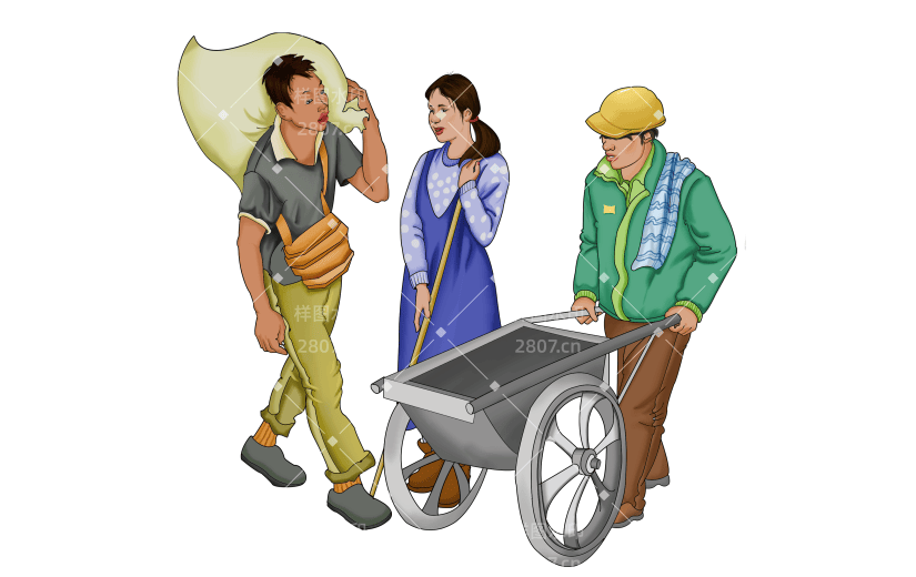 一起干农活复古人物常规贴纸