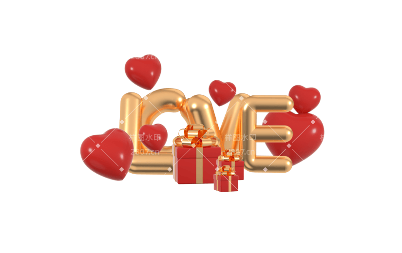 手绘LOVE爱心礼盒情人节3D元素