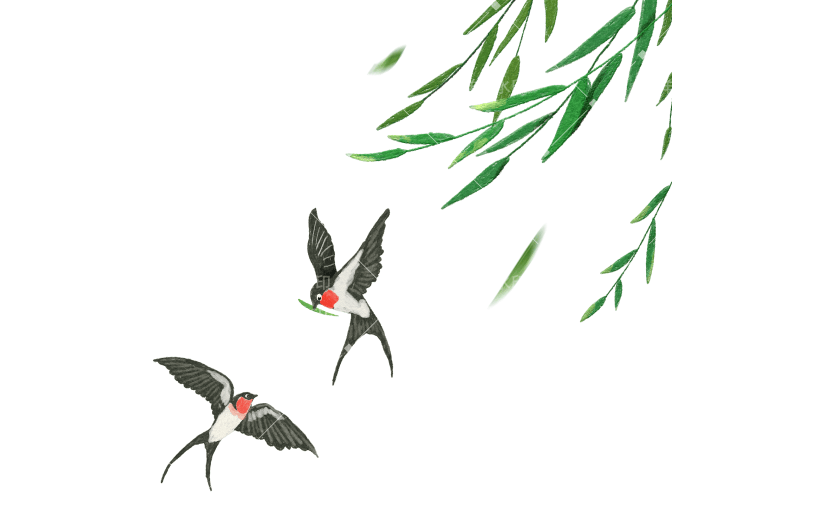 春分油画风燕子柳树元素