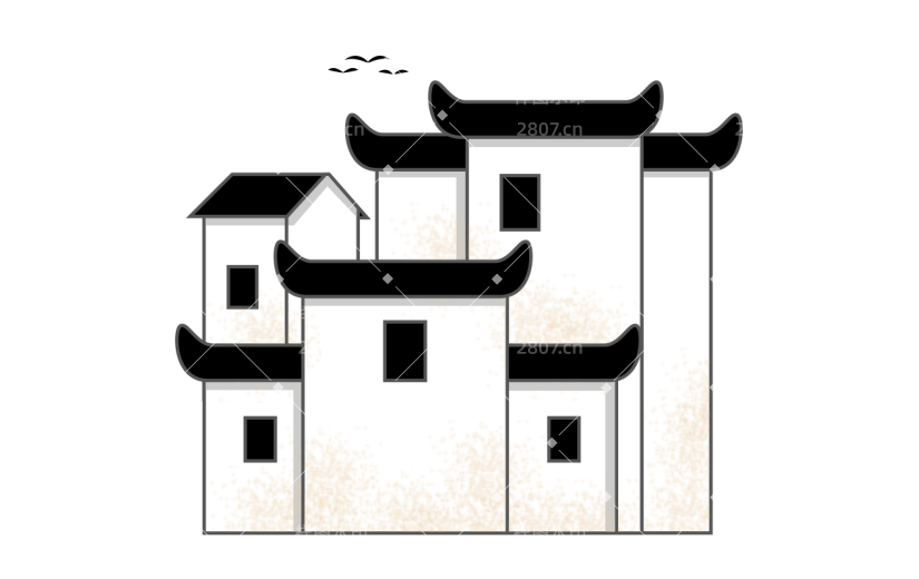 手绘徽派建筑常规贴纸3