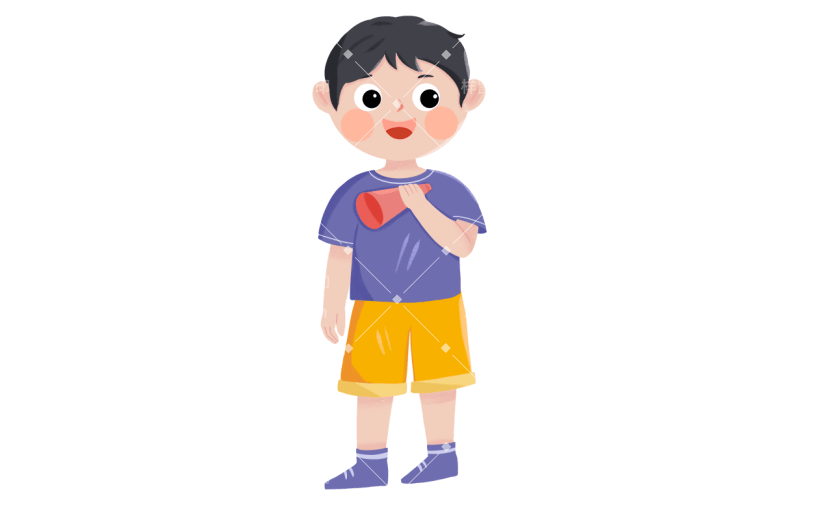 手绘小男孩喇叭播报动作贴纸