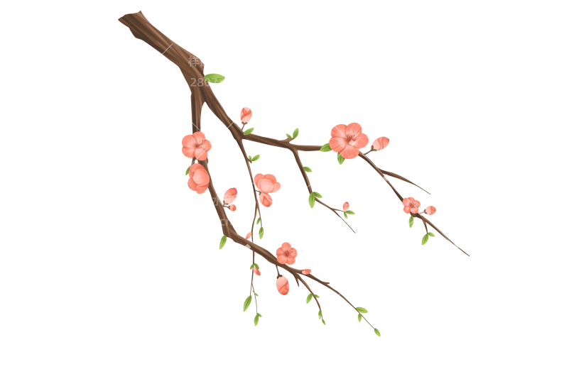 手绘粉色梅花花卉植物元素