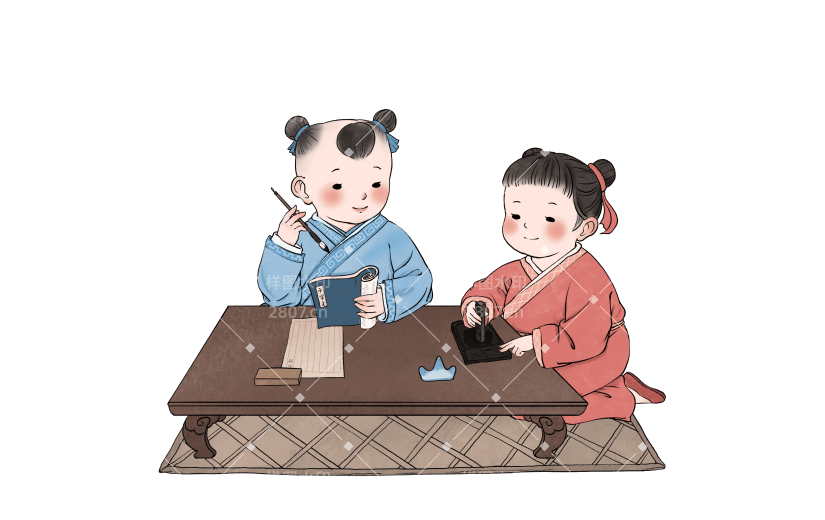 手绘古代国学场景大尺寸贴纸1