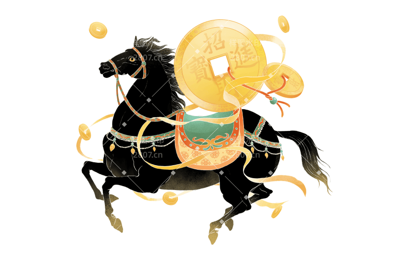 马年中式感敦煌风插画马元素