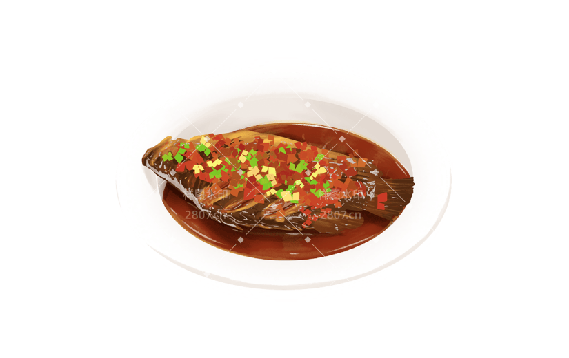 手绘红烧鱼中秋各地食物元素