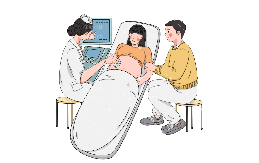 手绘孕妇孕检夫妻互动元素