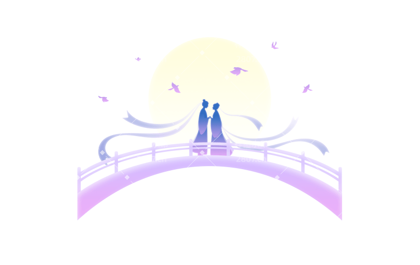 七夕国风渐变人物拱桥元素